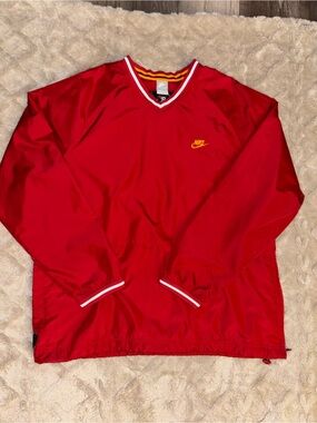 Nike Red V-Neck Windbreaker Baseball pullover
